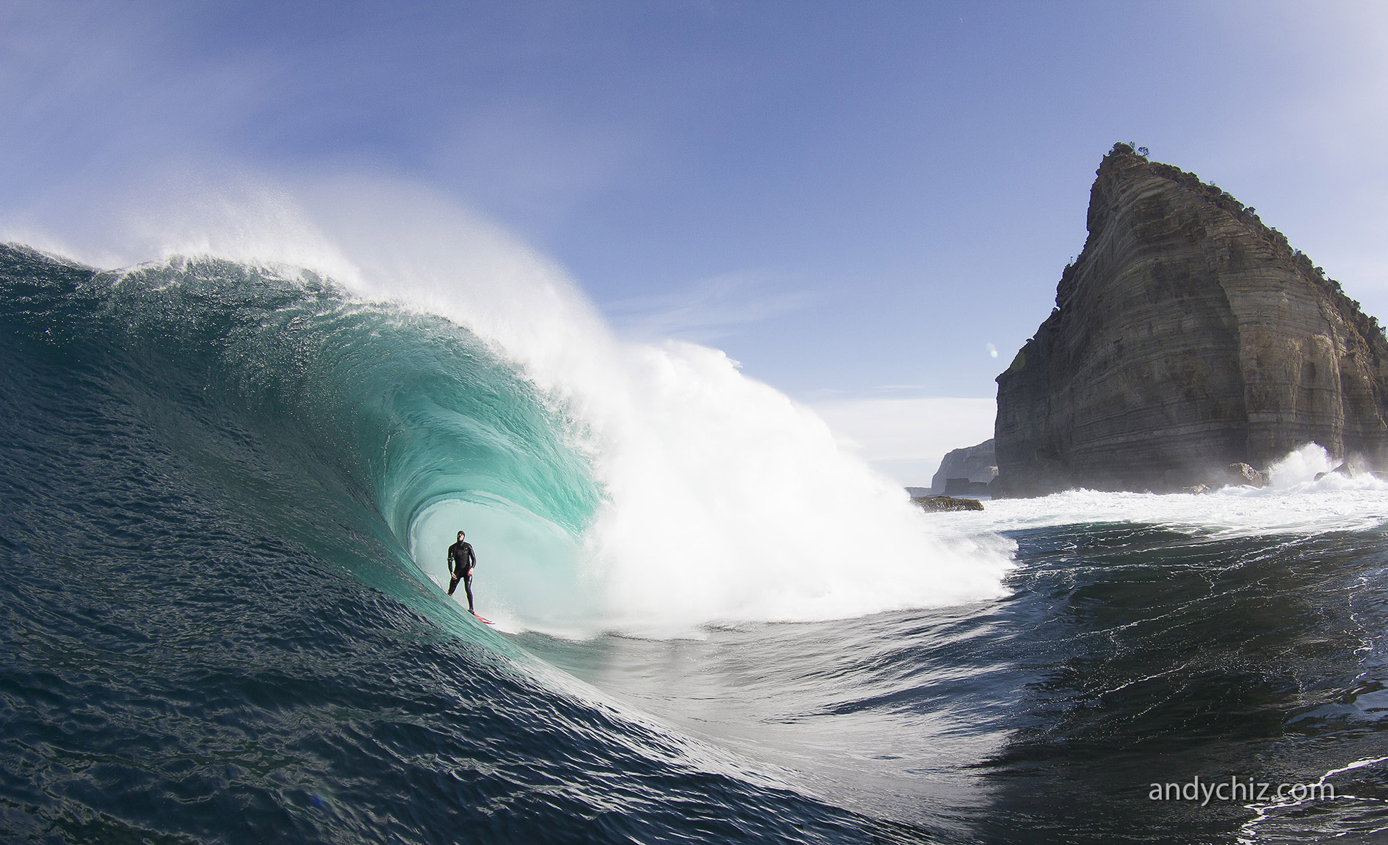 Tyler Hollmer Cross Surfing at Shipstern Bluff in Tasmania